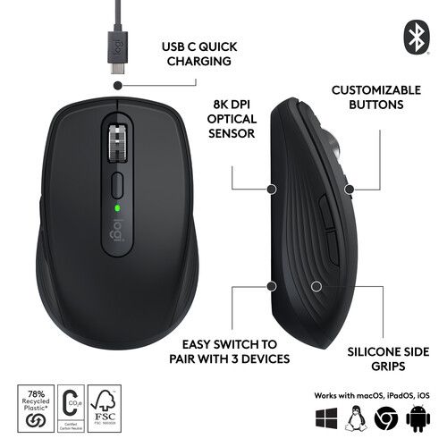 로지텍 Logitech MX Anywhere 3S Wireless Mouse (Black)