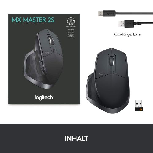 로지텍 [아마존 핫딜]  [아마존핫딜]Logitech MX Master 2S kabellose Bluetooth-Maus (fuer Mac und Windows, wiederaufladbarer Akku, hyperschnelles Scrollen, Scrollrad mit vertikalem und horizontalem Bildlauf) graphit