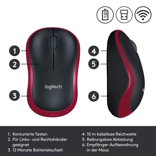 로지텍 [아마존 핫딜]  [아마존핫딜]Logitech M185 schnurlos Maus (USB, kompatible mit Windows, Mac, Linux) red