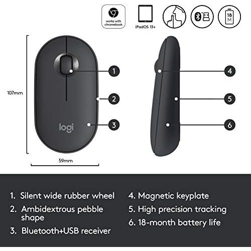 로지텍 Logitech M355 Portable Wireless Mouse with Bluetooth or 2.4 GHz Receiver, Silent, Slim Computer Mouse with Quiet Click for Laptop, Notebook, PC and Mac - Graphite