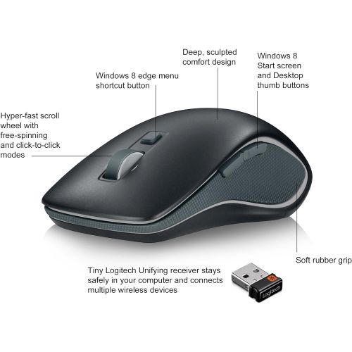 로지텍 Logitech M560 Wireless Mouse  Hyper-fast Scrolling, Full-Size Ergonomic Design for Right or Left Hand Use, Microsoft Windows Shortcut Button, and USB Unifying Receiver for Compute