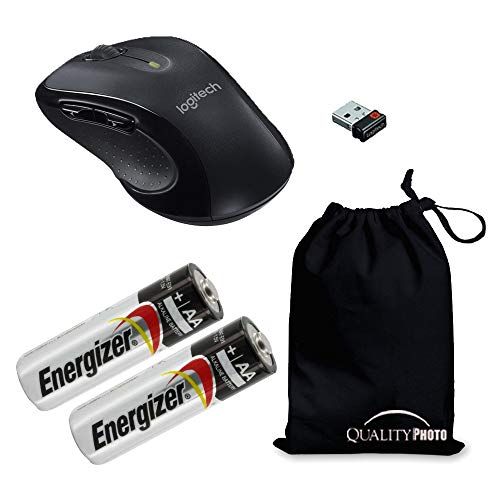 로지텍 Logitech M510 Wireless Mouse with A Ultra Soft Travelers Pouch, Bundle Includes M510 Wireless Mouse + 2 Energizer AA Batteries + Quality Photo Travel Pouch.