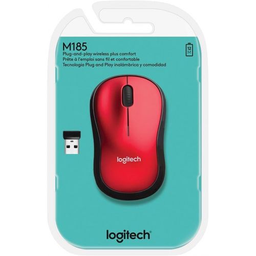 로지텍 Logitech M185 Wireless Optical Mouse 2.4 GHz, Red (910-003635)