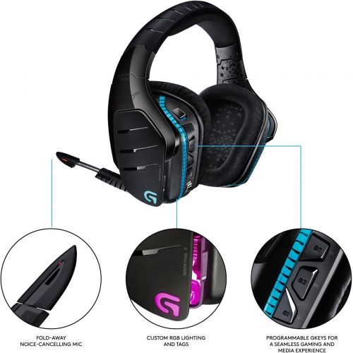 로지텍 Logitech G933 Artemis Spectrum, Wireless RGB 7.1 Dolby and DTS Headphone Surround Sound Gaming Headset, White