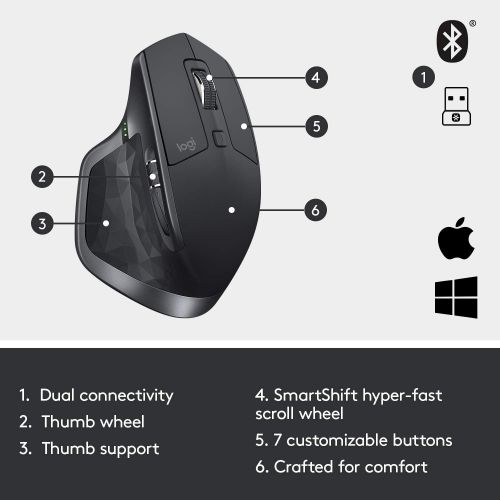 로지텍 Logitech MX Master 2S Wireless Mouse with Flow Cross-Computer Control and File Sharing for PC and Mac, Graphite