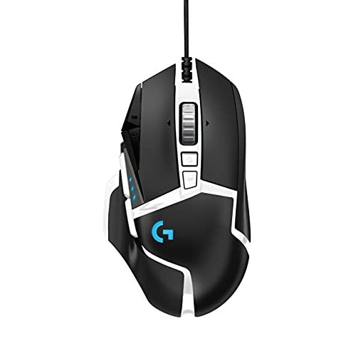 로지텍 Logitech G502 Hero High Performance Gaming Mouse Special Edition, Hero 16K Sensor, 16 000 DPI, RGB, Adjustable Weights, 11 Programmable Buttons, On-Board Memory, PC/Mac - Black/Whi