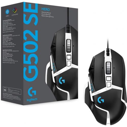 로지텍 Logitech G502 Hero High Performance Gaming Mouse Special Edition, Hero 16K Sensor, 16 000 DPI, RGB, Adjustable Weights, 11 Programmable Buttons, On-Board Memory, PC/Mac - Black/Whi