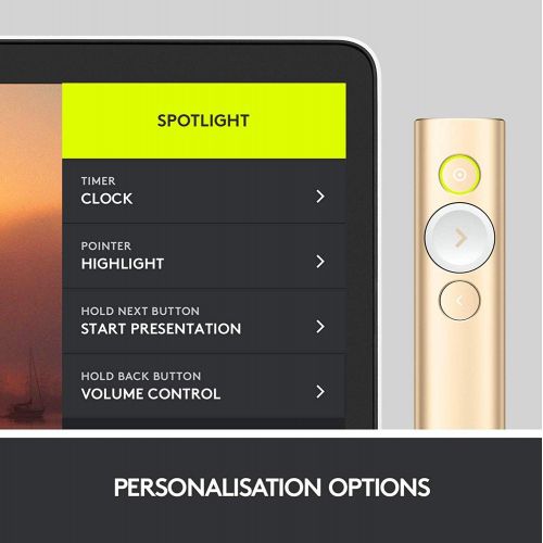 로지텍 Logitech Spotlight Presentation Remote - Advanced Digital Highlighting with Bluetooth, Universal Presenter Clicker, 30M Range and Quick Charging  Gold