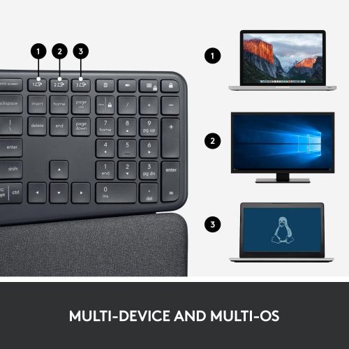 로지텍 Logitech Ergo K860 Wireless Ergonomic Keyboard with Wrist Rest - Split Keyboard Layout for Windows/Mac, Bluetooth or USB Connectivity
