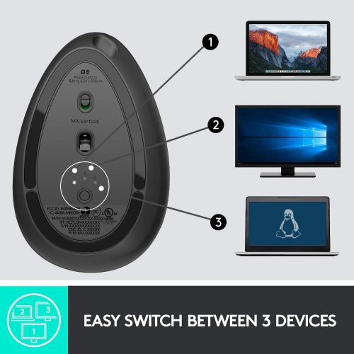 로지텍 Logitech MX Vertical Wireless Mouse  Advanced Ergonomic Design Reduces Muscle Strain, control and Move Content Between 3 Windows and Apple Computers (Bluetooth or USB), Rechargeab