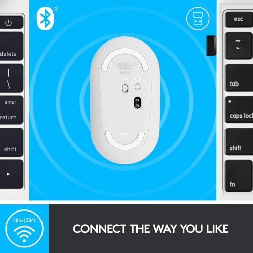 로지텍 Logitech Pebble M350 Wireless Mouse with Bluetooth or USB - Silent, Slim Computer Mouse with Quiet Click for Laptop, Notebook, PC and Mac - Off White