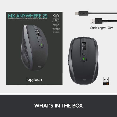 로지텍 Logitech MX Anywhere 2S Wireless Mouse  Use On Any Surface, Hyper-Fast Scrolling, Rechargeable, Control up to 3 Apple Mac and Windows Computers and laptops (Bluetooth or USB), Gra