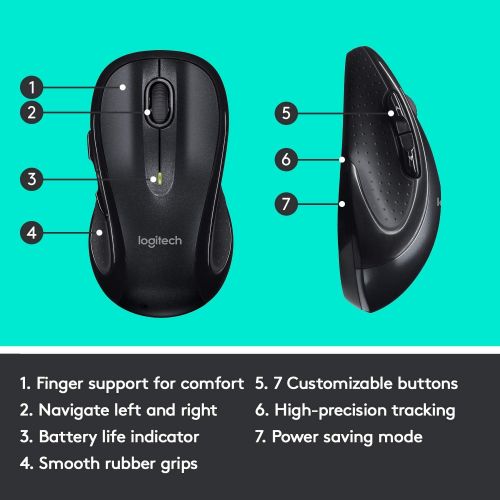 로지텍 Logitech M510 Wireless Computer Mouse  Comfortable Shape with USB Unifying Receiver, with Back/Forward Buttons and Side-to-Side Scrolling, Dark Gray