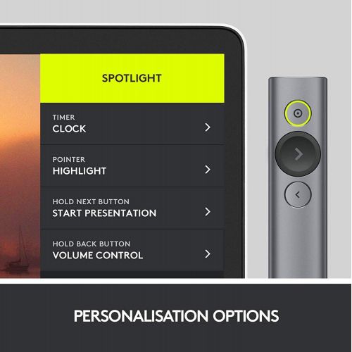 로지텍 (Discontinued) Logitech Spotlight Presentation Remote - Advanced Digital Highlighting with Bluetooth, Universal Compatibility, 30M Range and Quick Charging  Slate