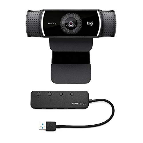 로지텍 Logitech C922 Pro Stream 1080p Webcam with Knox 4-Port USB 3.0 Hub Bundle (2 Items)