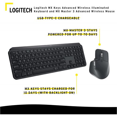 로지텍 Logitech MX Keys Wireless Illuminated Keyboard Bundle with MX Master 3 Advanced Wireless Mouse and MX Palm Rest