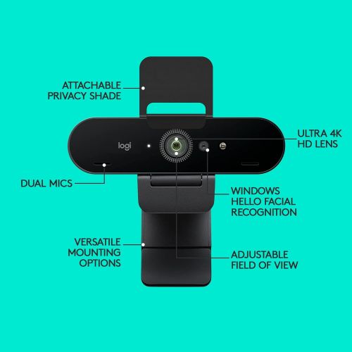 로지텍 Logitech Brio 4K Webcam, Ultra 4K HD Video Calling, Noise-Canceling mic, HD Auto Light Correction, Wide Field of View, Works with Microsoft Teams, Zoom, Google Voice, PC/Mac/Laptop