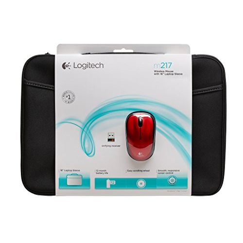 로지텍 Logitech Bundle Wireless Mouse M217 ? Red & 16” Sleeve