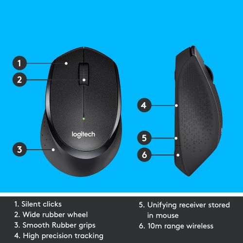 로지텍 Logitech M330 Silent Plus Wireless Mouse, 2.4 GHz with USB Nano Receiver, 1000 DPI Optical Tracking, 3 Buttons, 24 Month Life Battery, PC / Mac / Laptop / Chromebook - Black