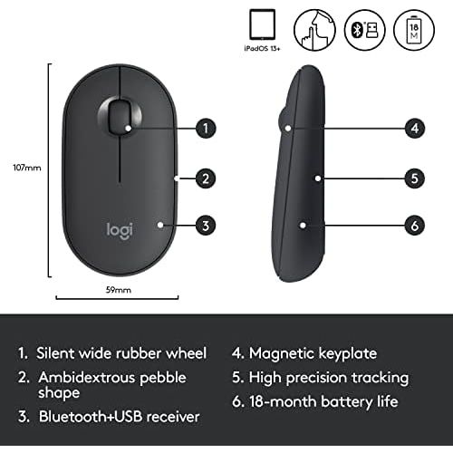 로지텍 Logitech Pebble i345 Wireless Bluetooth Mouse for iPad - Graphite