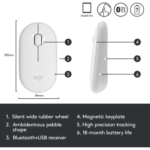 로지텍 Logitech Pebble i345 Wireless Bluetooth Mouse for iPad - Off White