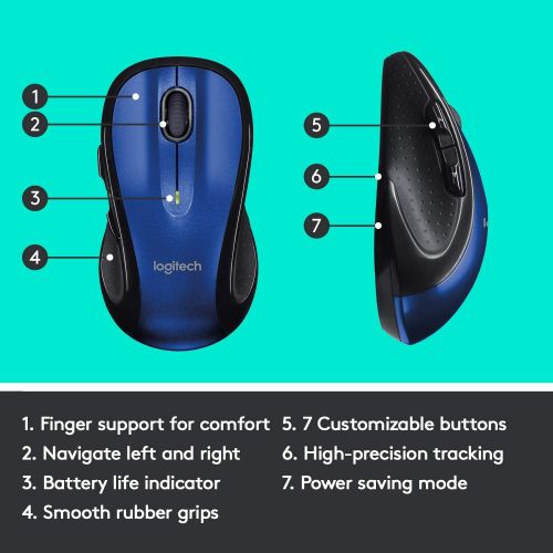 로지텍 Logitech M510 Wireless Computer Mouse ? Comfortable Shape with USB Unifying Receiver, with Back/Forward Buttons and Side-to-Side Scrolling, Blue