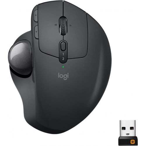 로지텍 Logitech MX Ergo Wireless Trackball Mouse Adjustable Ergonomic Design, Control and Move Text/Images/Files Between 2 Windows and Apple Mac Computers (Bluetooth or USB), Rechargeable