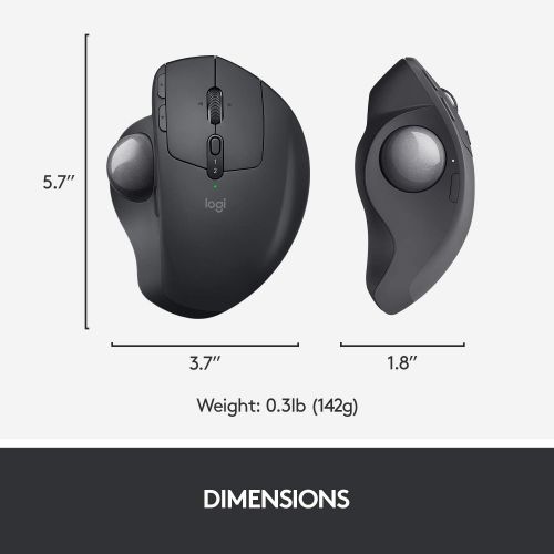 로지텍 Logitech MX Ergo Wireless Trackball Mouse Adjustable Ergonomic Design, Control and Move Text/Images/Files Between 2 Windows and Apple Mac Computers (Bluetooth or USB), Rechargeable