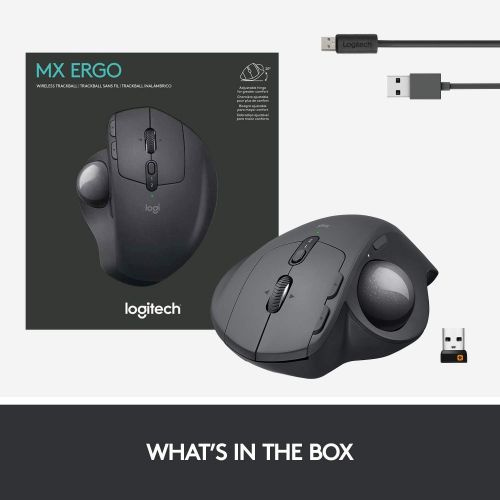로지텍 Logitech MX Ergo Wireless Trackball Mouse Adjustable Ergonomic Design, Control and Move Text/Images/Files Between 2 Windows and Apple Mac Computers (Bluetooth or USB), Rechargeable