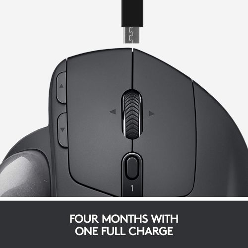 로지텍 Logitech MX Ergo Wireless Trackball Mouse Adjustable Ergonomic Design, Control and Move Text/Images/Files Between 2 Windows and Apple Mac Computers (Bluetooth or USB), Rechargeable