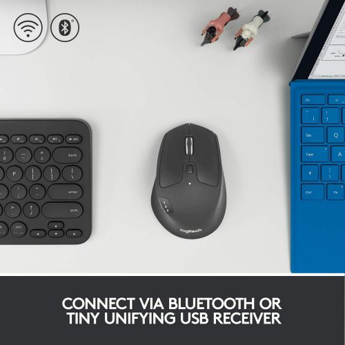 로지텍 Logitech M720 Triathlon Multi-Device Wireless Mouse, Bluetooth, USB Unifying Receiver, 1000 DPI, 6 Programmable Buttons, 2-Year Battery, Compatible with Laptop, PC, Mac, iPadOS - B