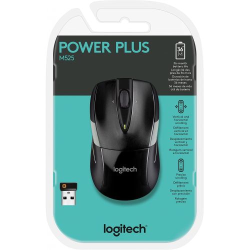 로지텍 Logitech M525 Wireless Mouse ? Long 3 Year Battery Life, Ergonomic Shape for Right or Left Hand Use, Micro-Precision Scroll Wheel, and USB Unifying Receiver for Computers and Lapto