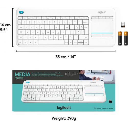 로지텍 Logitech Wireless Touch Keyboard K400 Plus white (US International)