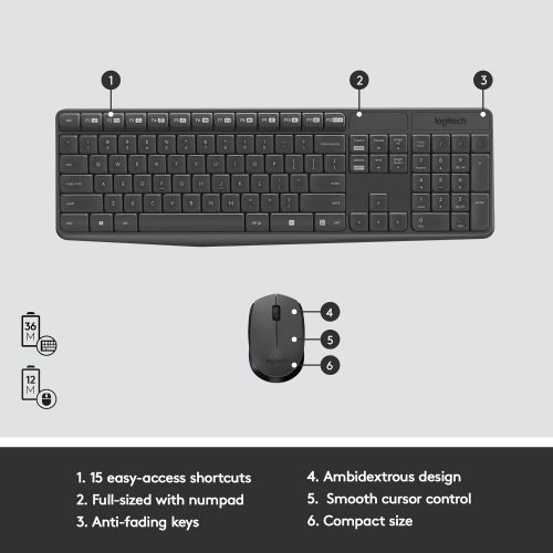 로지텍 Logitech Mk235 Wireless Keyboard and Mouse Combo Grey