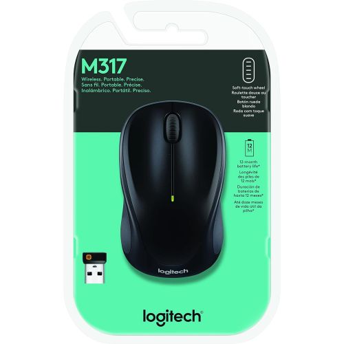 로지텍 Logitech M317 Wireless Mouse, 2.4 GHz with USB Unifying Receiver, 1000 DPI Optical Tracking, 12 Month Battery, Compatible with PC, Mac, Laptop, Chromebook - Black