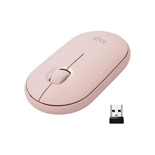 로지텍 Logitech Pebble M350 Wireless Mouse with Bluetooth or USB - Silent, Slim Computer Mouse with Quiet Click for iPad, Laptop, Notebook, PC and Mac - Pink Rose