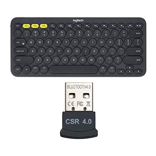 로지텍 Logitech K380 Multi-Device Bluetooth Keyboard (Dark Gray) Bundle with Knox Gear USB Bluetooth 4.0 Dongle Adapter (2 Items)