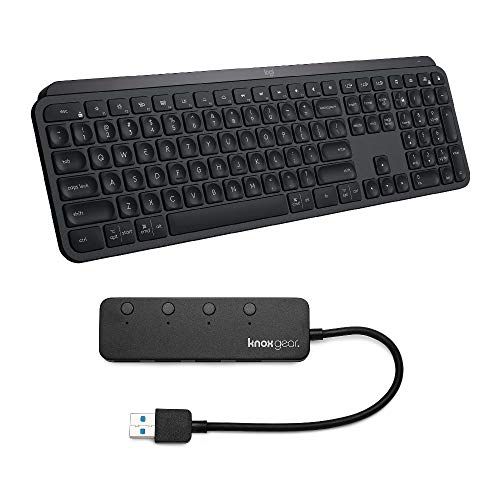 로지텍 Logitech MX Keys Advanced Wireless Illuminated Keyboard with Knox Gear 4 Port USB Hub Bundle (2 Items)