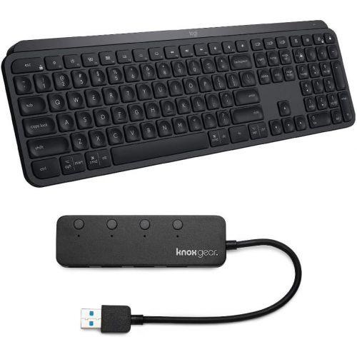 로지텍 Logitech MX Keys Advanced Wireless Illuminated Keyboard with Knox Gear 4 Port USB Hub Bundle (2 Items)