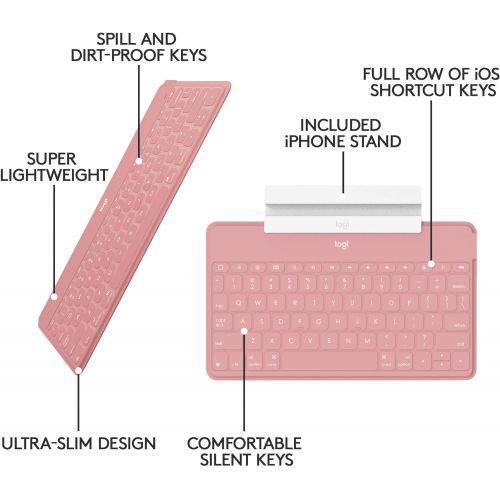 로지텍 Logitech Keys-to-Go Super-Slim and Super-Light Bluetooth Keyboard for iPhone, iPad, Mac and Apple TV, Including iPad Air 5th Gen (2022) - Blush Pink