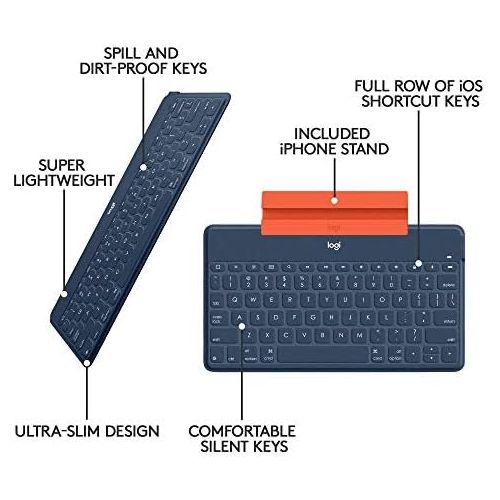 로지텍 Logitech Keys-to-Go Super-Slim and Super-Light Bluetooth Keyboard for iPhone, iPad, Mac and Apple TV, Including iPad Air 5th Gen (2022) - Classic Blue