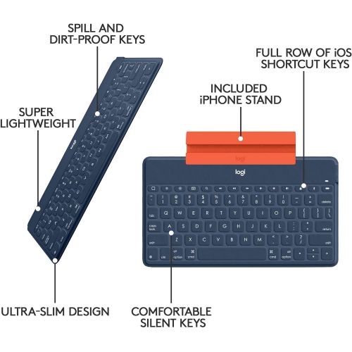 로지텍 Logitech Keys-to-Go Super-Slim and Super-Light Bluetooth Keyboard for iPhone, iPad, Mac and Apple TV, Including iPad Air 5th Gen (2022) - Classic Blue