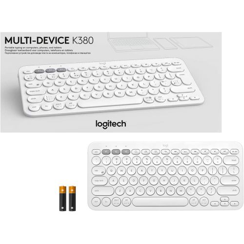 로지텍 Logitech K380 Wireless Multi-Device Keyboard for Windows, Apple iOS, Apple TV Android or Chrome, Bluetooth, Compact Space-Saving Design, PC/Mac/Laptop/Smartphone/Tablet - Off White