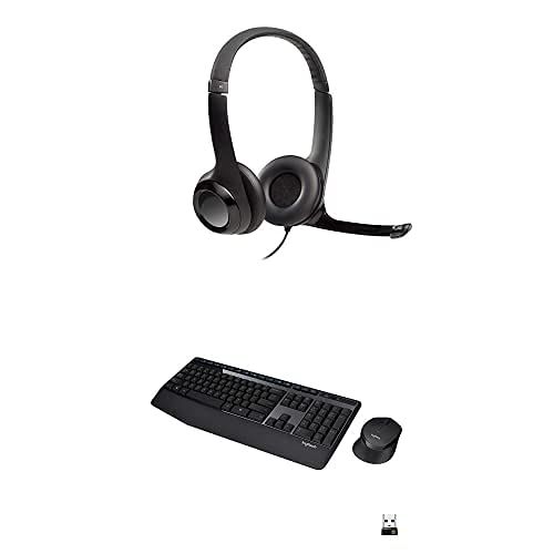 로지텍 Logitech USB Headset H390 with Noise Cancelling Mic and MK345 Wireless Combo ? Full-Sized Keyboard with Palm Rest and Comfortable Right-Handed Mouse