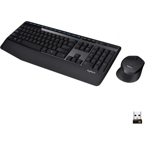 로지텍 Logitech MK345 Wireless Combo Full-Sized Keyboard with Palm Rest and Comfortable Right-Handed Mouse, 2.4 GHz Wireless USB Receiver, Compatible with PC, Laptop