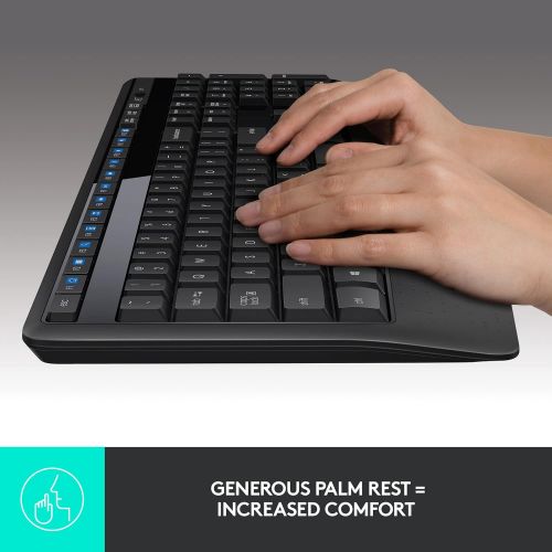 로지텍 Logitech MK345 Wireless Combo Full-Sized Keyboard with Palm Rest and Comfortable Right-Handed Mouse, 2.4 GHz Wireless USB Receiver, Compatible with PC, Laptop