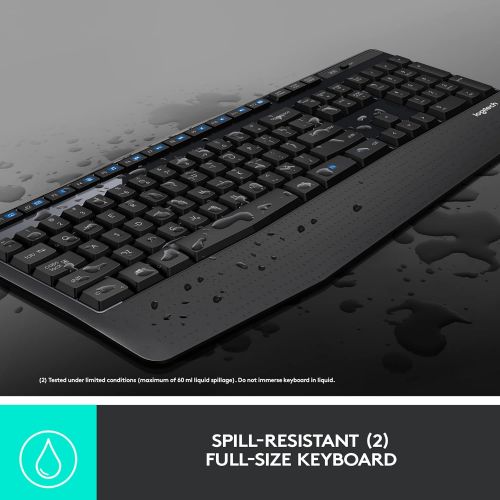 로지텍 Logitech MK345 Wireless Combo Full-Sized Keyboard with Palm Rest and Comfortable Right-Handed Mouse, 2.4 GHz Wireless USB Receiver, Compatible with PC, Laptop