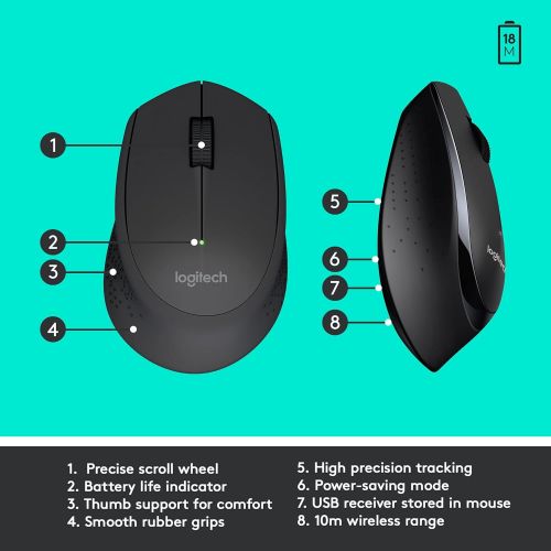 로지텍 Logitech MK345 Wireless Combo Full-Sized Keyboard with Palm Rest and Comfortable Right-Handed Mouse, 2.4 GHz Wireless USB Receiver, Compatible with PC, Laptop
