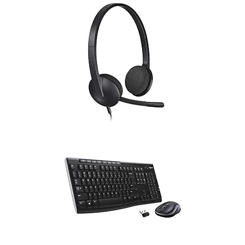 로지텍 Logitech USB Headset H340, Stereo, USB Headset for Windows and Mac - Black & MK270 Wireless Keyboard and Mouse Combo - Keyboard and Mouse Included, Long Battery Life