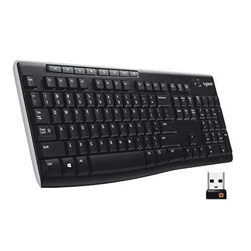 로지텍 Logitech K270 Wireless Keyboard for Windows, 2.4 GHz Wireless, Full-Size, Number Pad, 8 Multimedia Keys, 2-Year Battery Life, Compatible with PC, Laptop